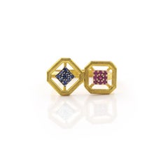 Twisted Omen Ancient Double Gold Ring with Ruby and Blue Sapphire