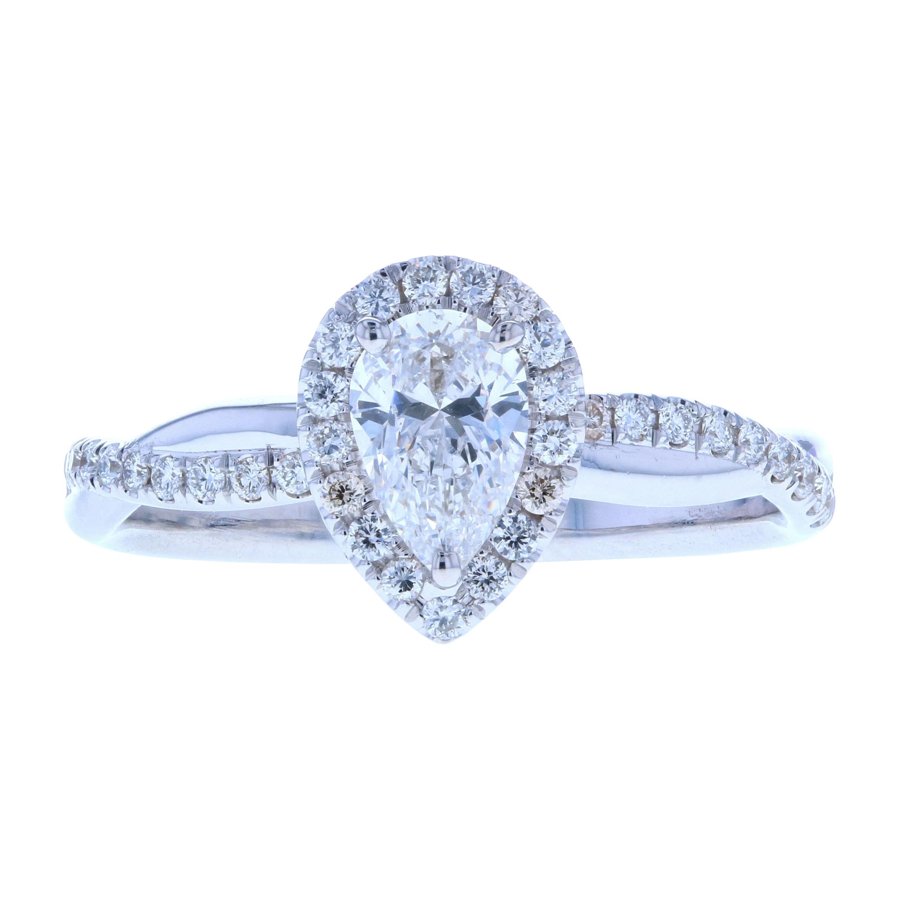 Twisted Pear Shaped Diamond Engagement Ring with Diamond Pave For Sale