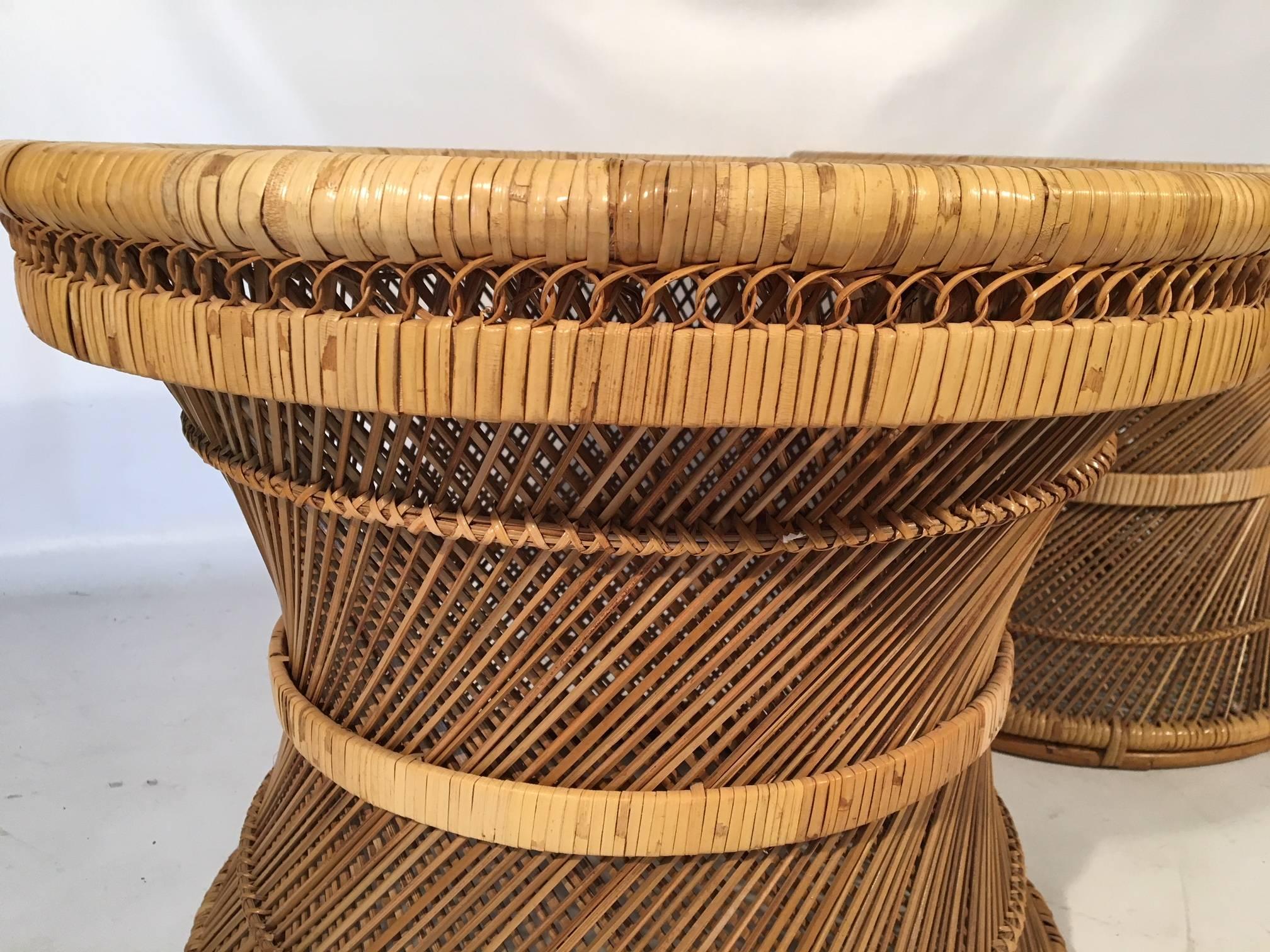 Hollywood Regency Twisted Rattan Hourglass Side Tables For Sale