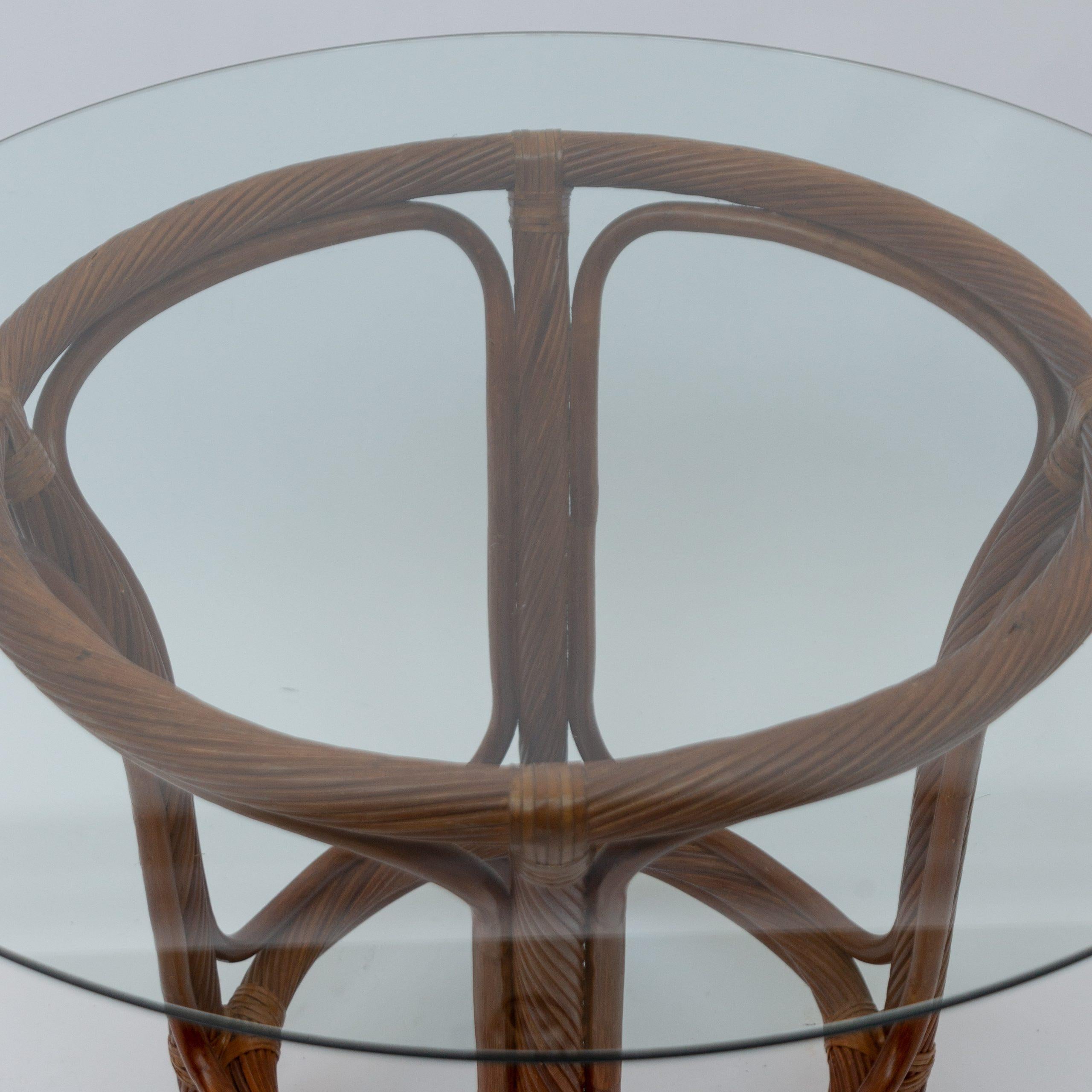 Mid-Century moderno Tavolo da pranzo Twisted Rattan McGuire Hollywood Regency, anni '70 in vendita