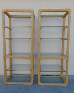 Twisted Rattan Organic Modern Etageres, a Pair