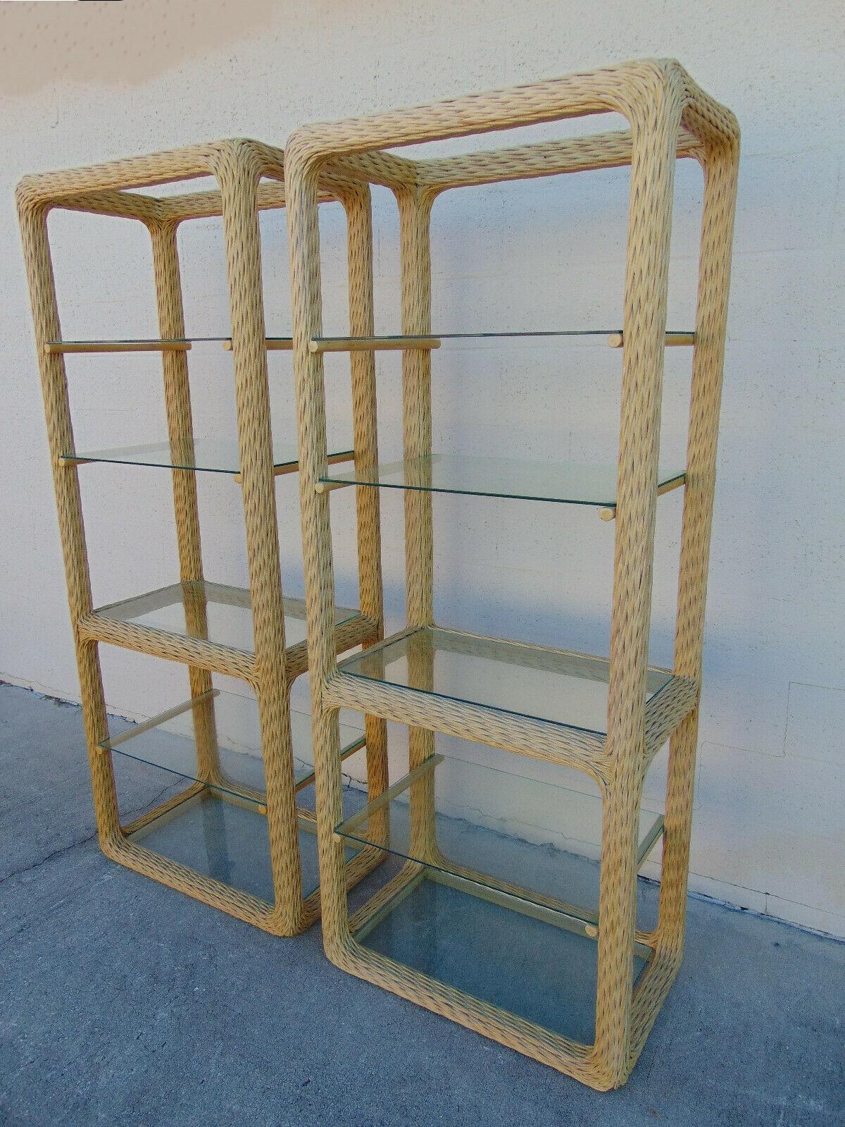Woven Twisted Rattan Organic Modern Etageres, a Pair