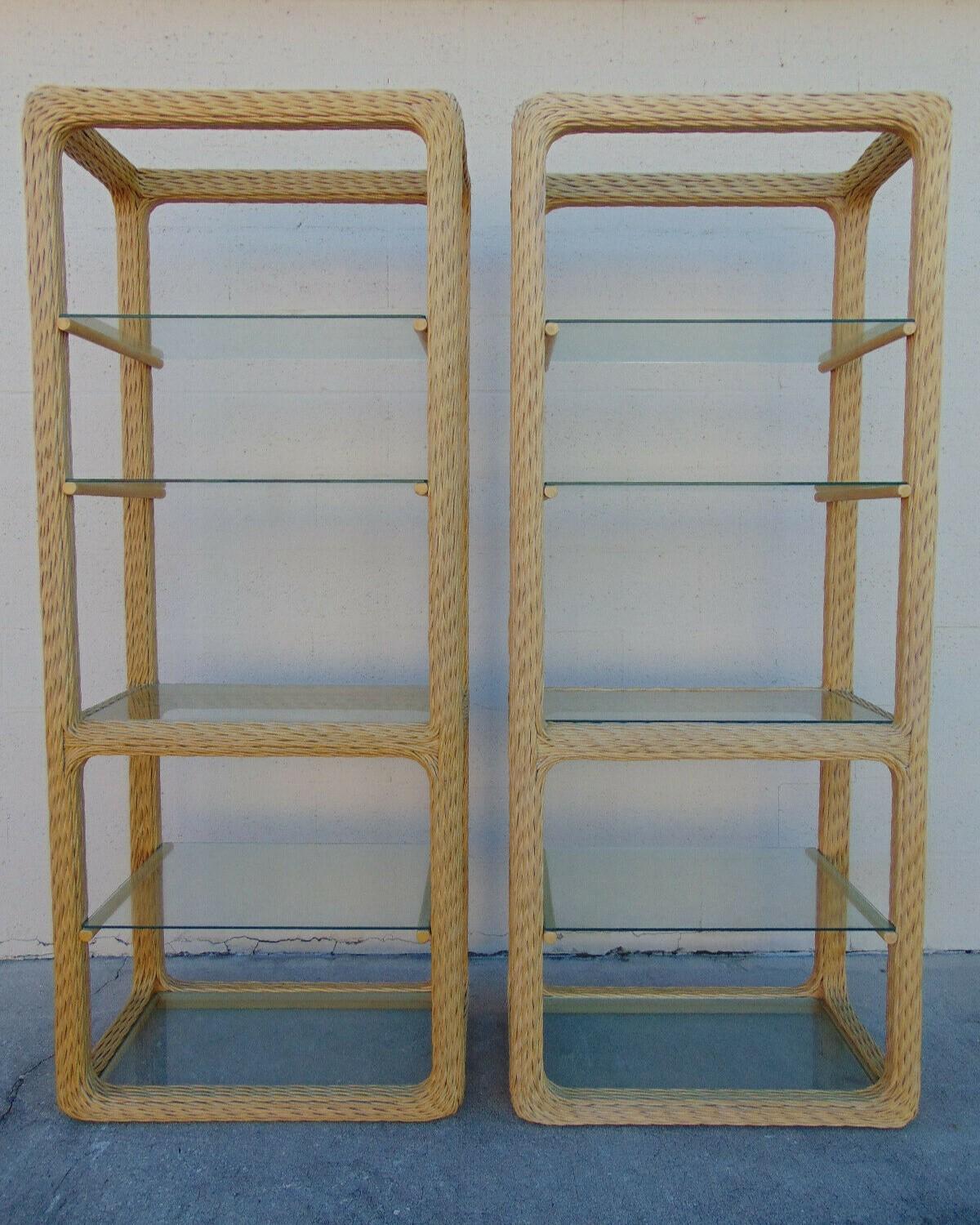 20th Century Twisted Rattan Organic Modern Etageres, a Pair For Sale