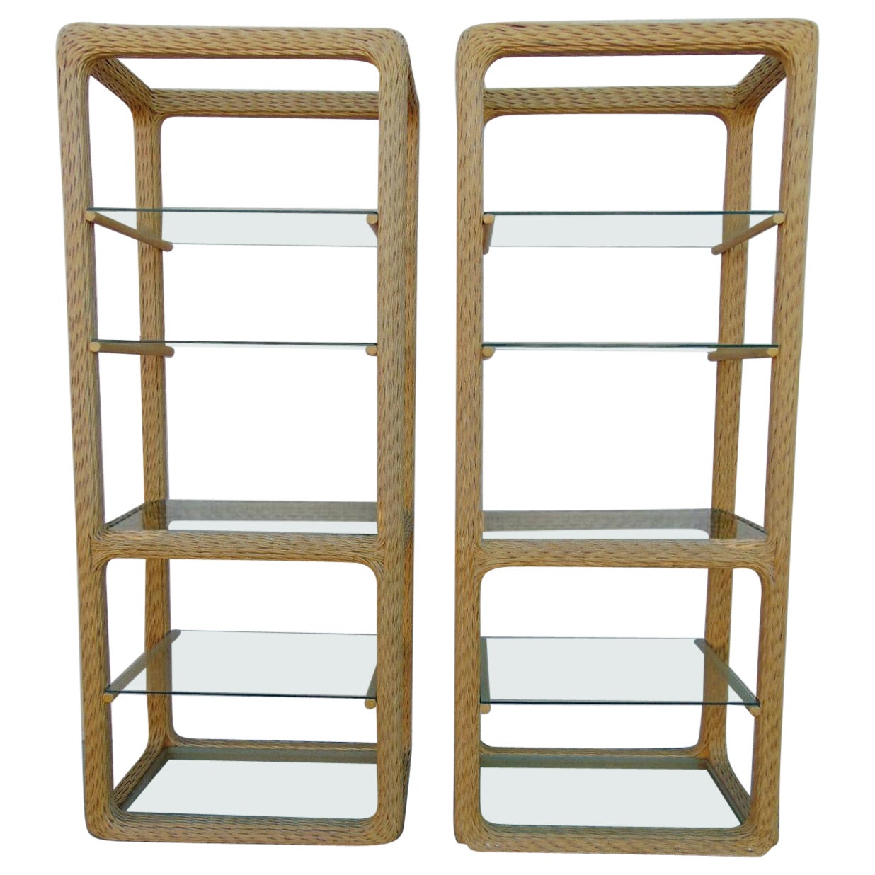 Twisted Rattan Organic Modern Etageres, a Pair