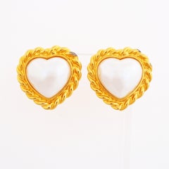 Twisted Rope Bezel and Baroque Pearl Puffy Heart Earrings By Carolee, 1980s