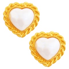 Retro Twisted Rope Bezel and Baroque Pearl Puffy Heart Earrings By Carolee, 1980s