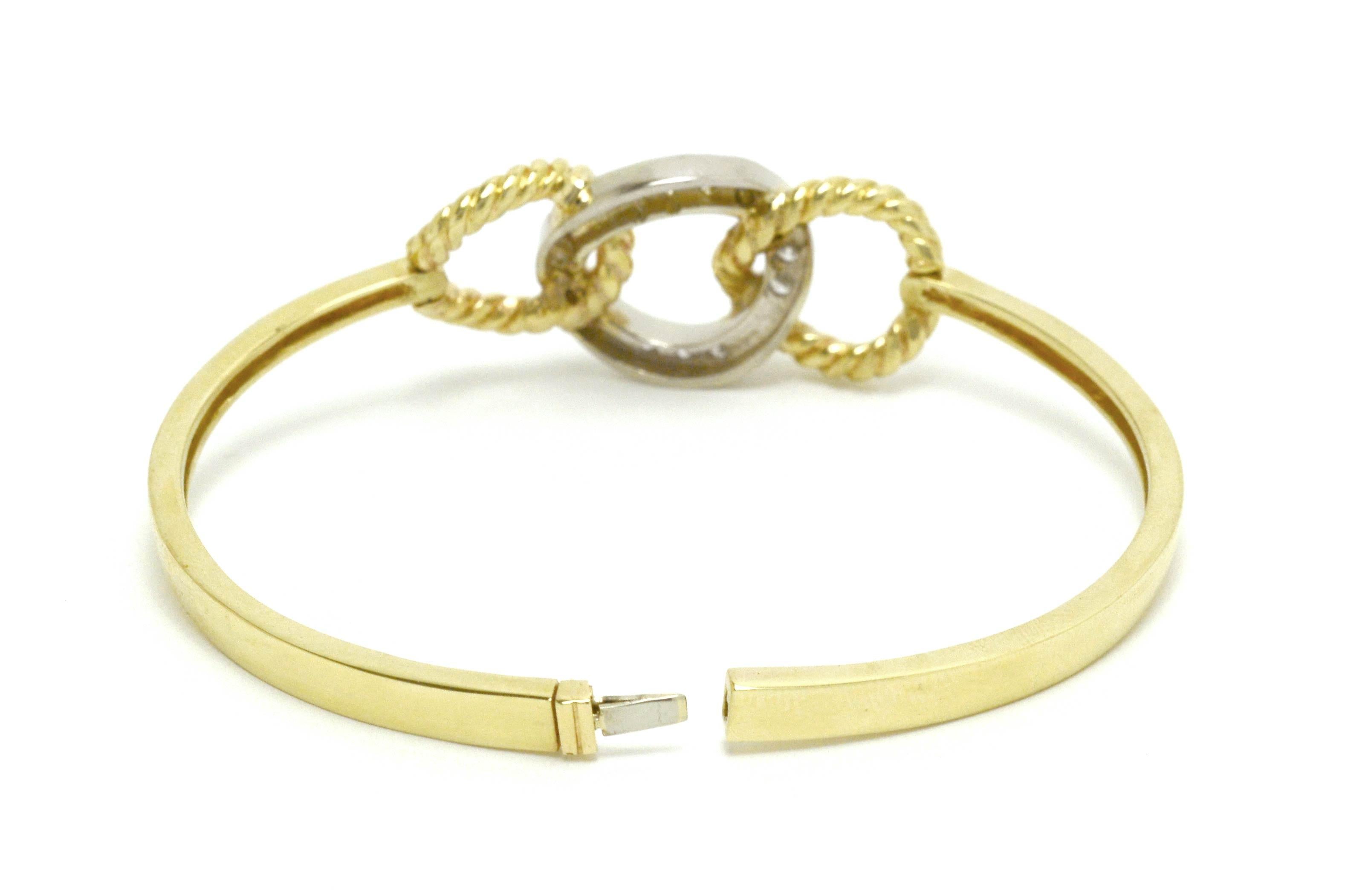 Twisted Rope Diamond Bangle Bracelet Horse Bridle Trinity Intertwined Modernist In Good Condition In Santa Barbara, CA
