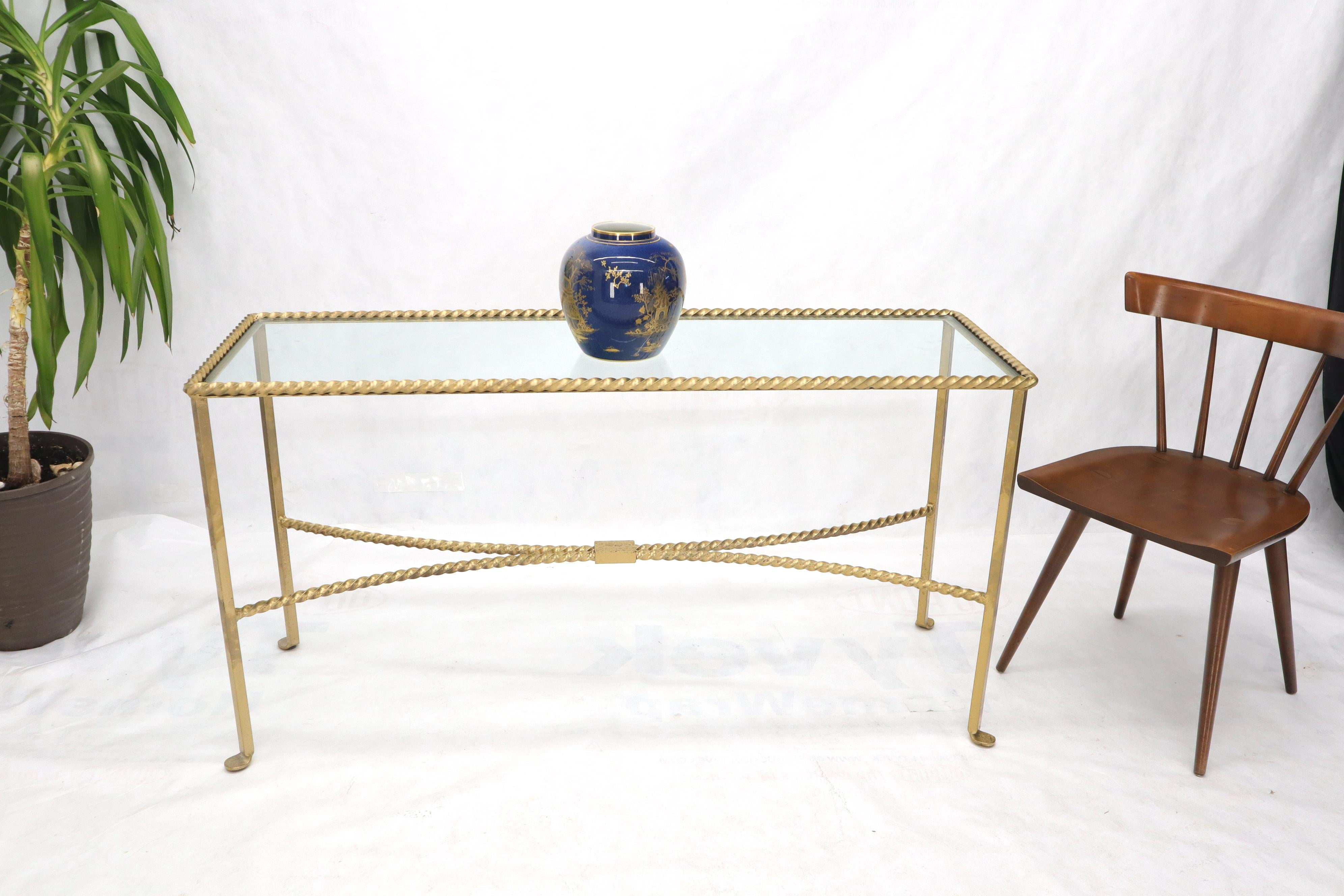 Gilt Twisted Rope Forged Gold Finish Glass Top Console Table For Sale