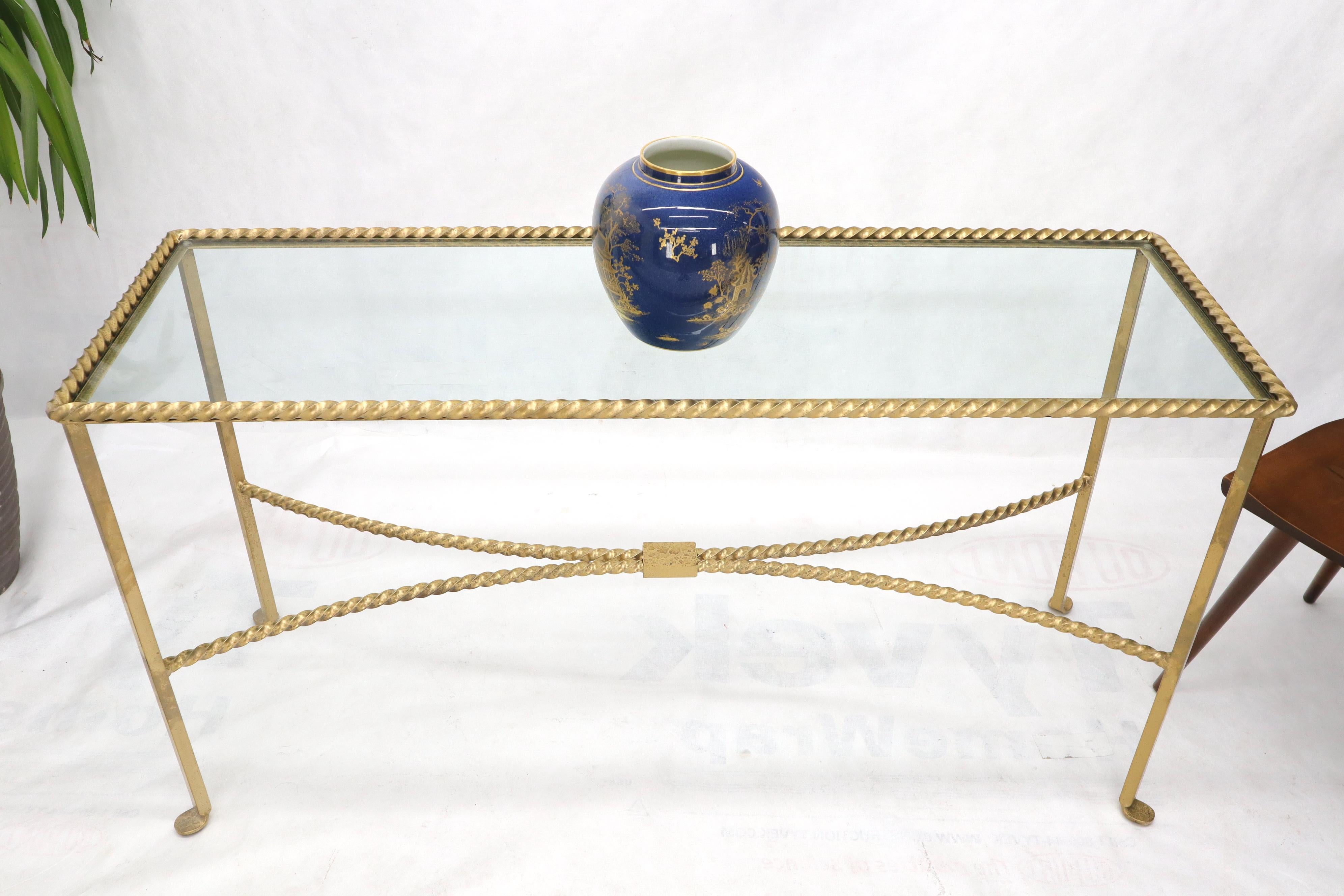Twisted Rope Forged Gold Finish Glass Top Console Table In Excellent Condition For Sale In Rockaway, NJ