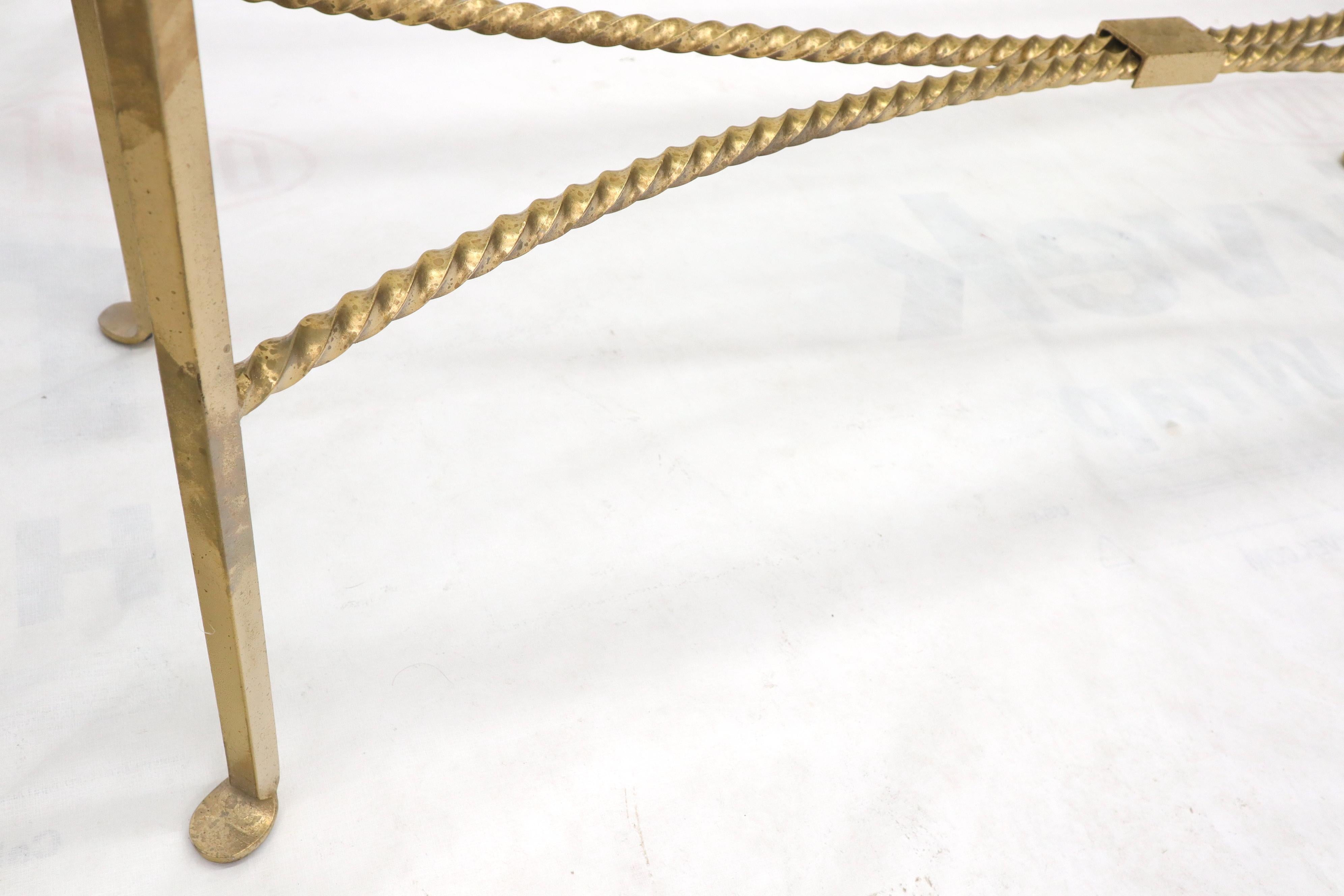Steel Twisted Rope Forged Gold Finish Glass Top Console Table For Sale