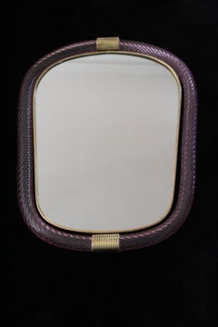 Twisted Rope Light Pink Murano Glass Mirror In Barovier Style