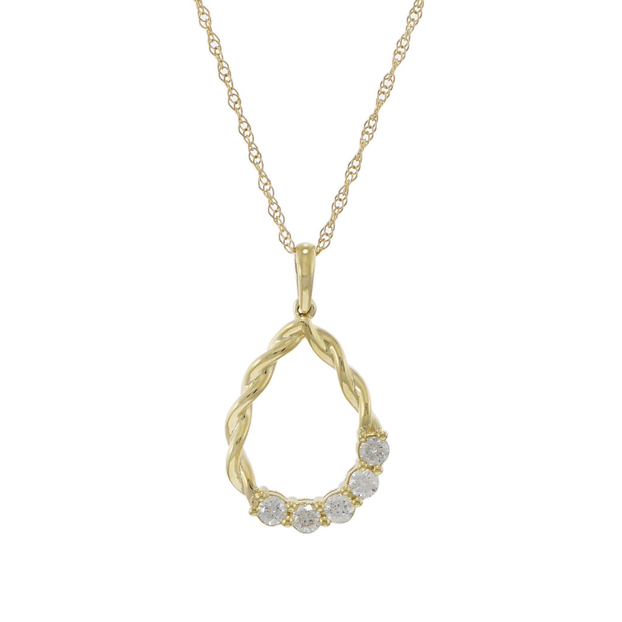 Collier à pendentifs en or jaune 14KT avec diamants en forme de poire et corde torsadée Neuf - En vente à New York, NY