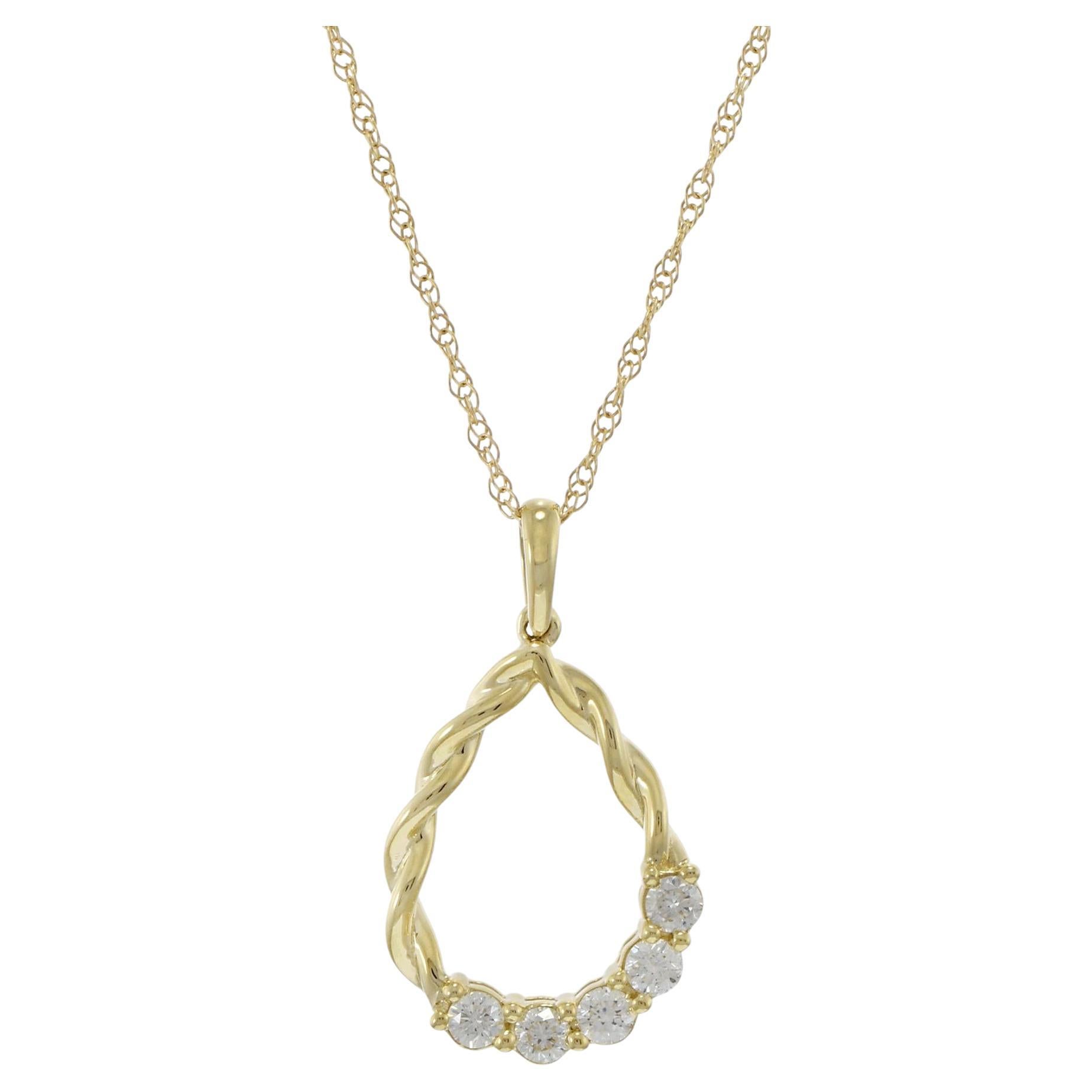Collier à pendentifs en or jaune 14KT avec diamants en forme de poire et corde torsadée en vente