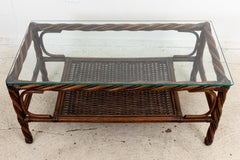 Twisted Rope Rattan Glass Top Coffee Table