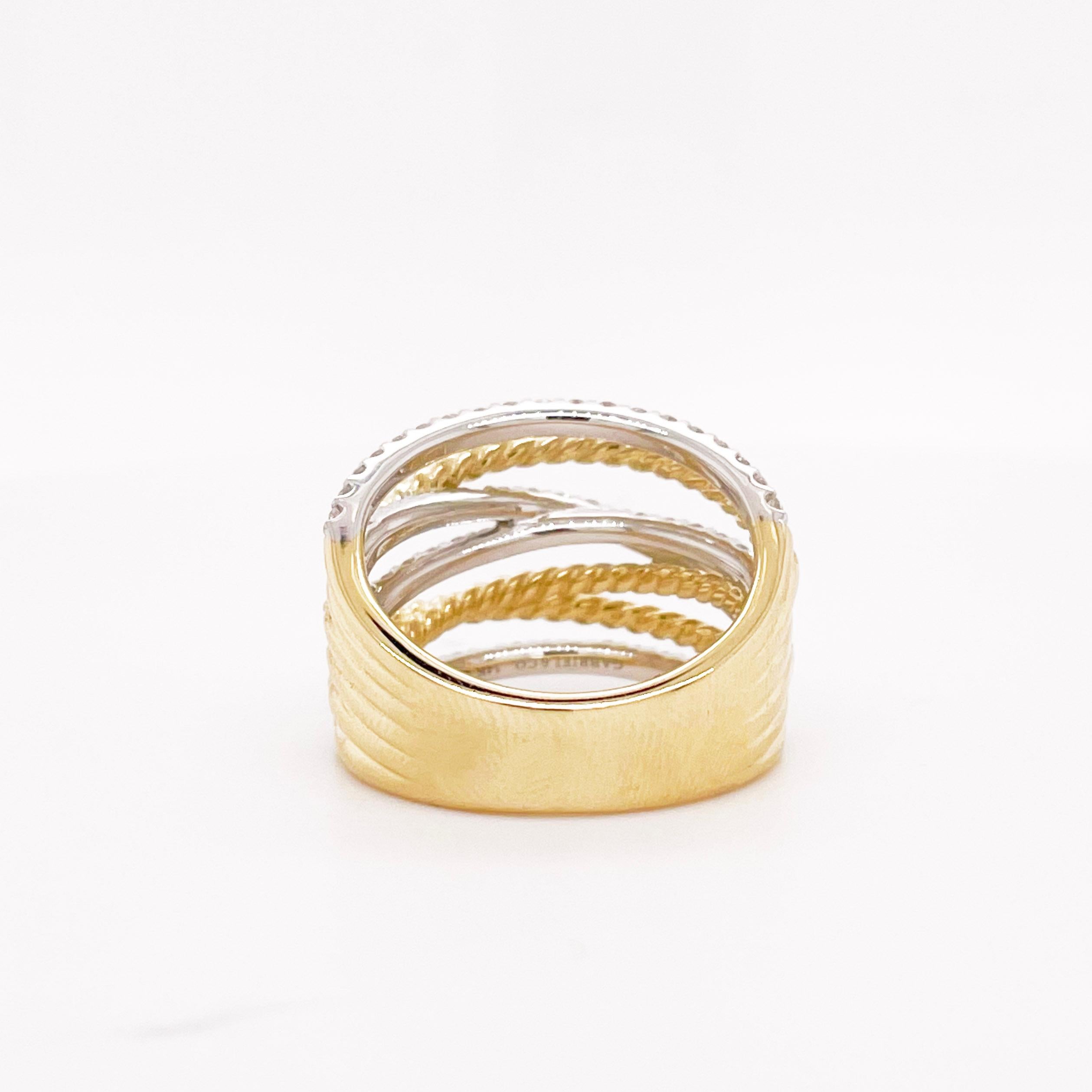 For Sale:  Twisted Rope Ring w Diamond Multi Row Band in 14K Mixed Metal 76 Diamonds 3
