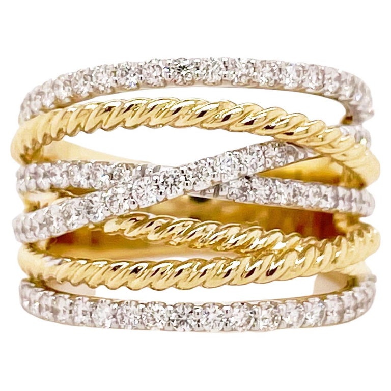 Customizable Twisted Rope Ring w Diamond Multi Row Band in 14K Mixed ...
