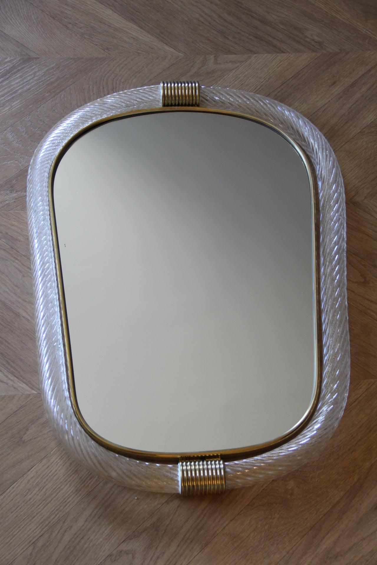 Miroir en verre de Murano blanc à corde torsadée de style Barovier en vente 9