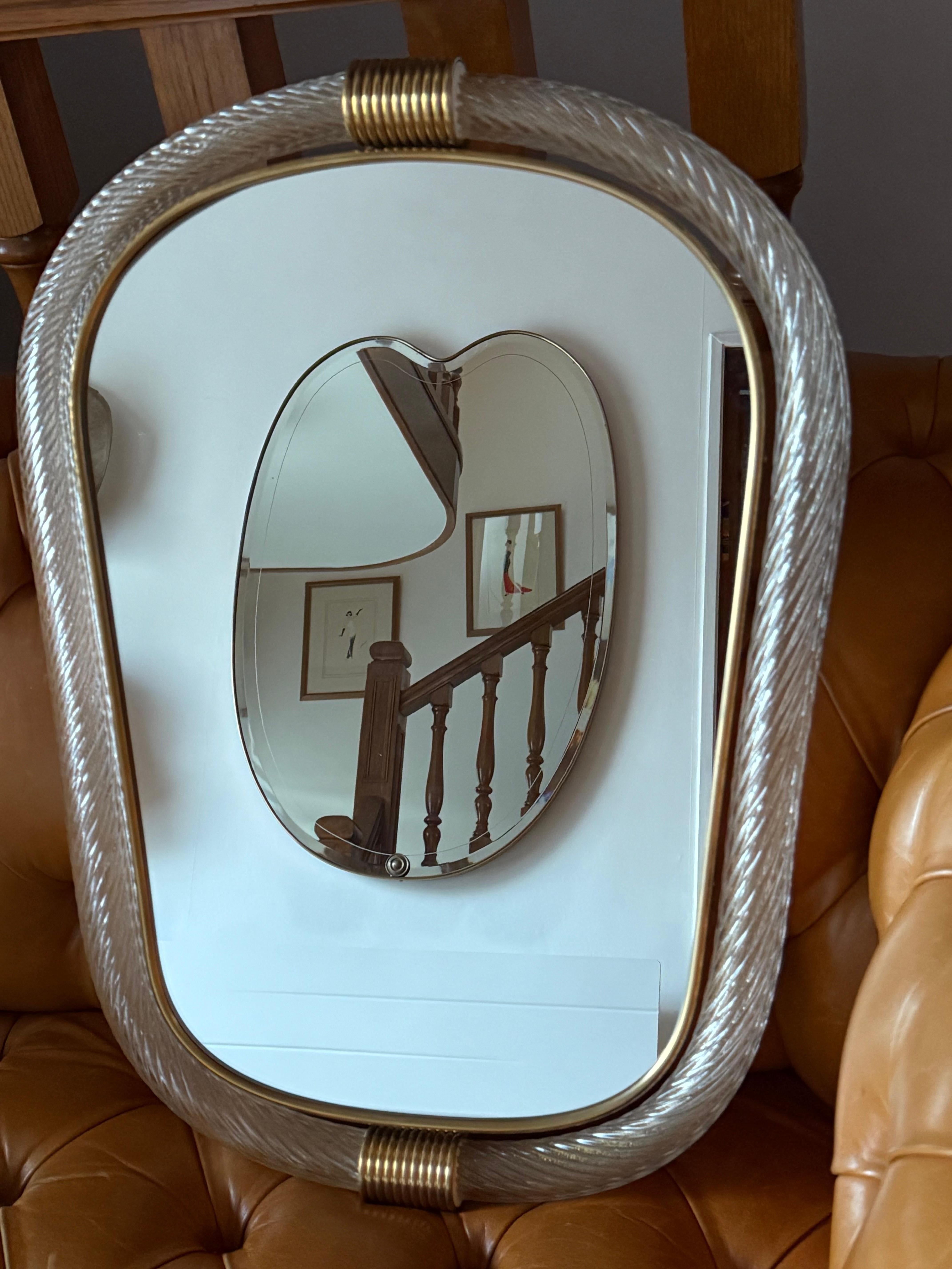 Miroir en verre de Murano blanc à corde torsadée de style Barovier en vente 11