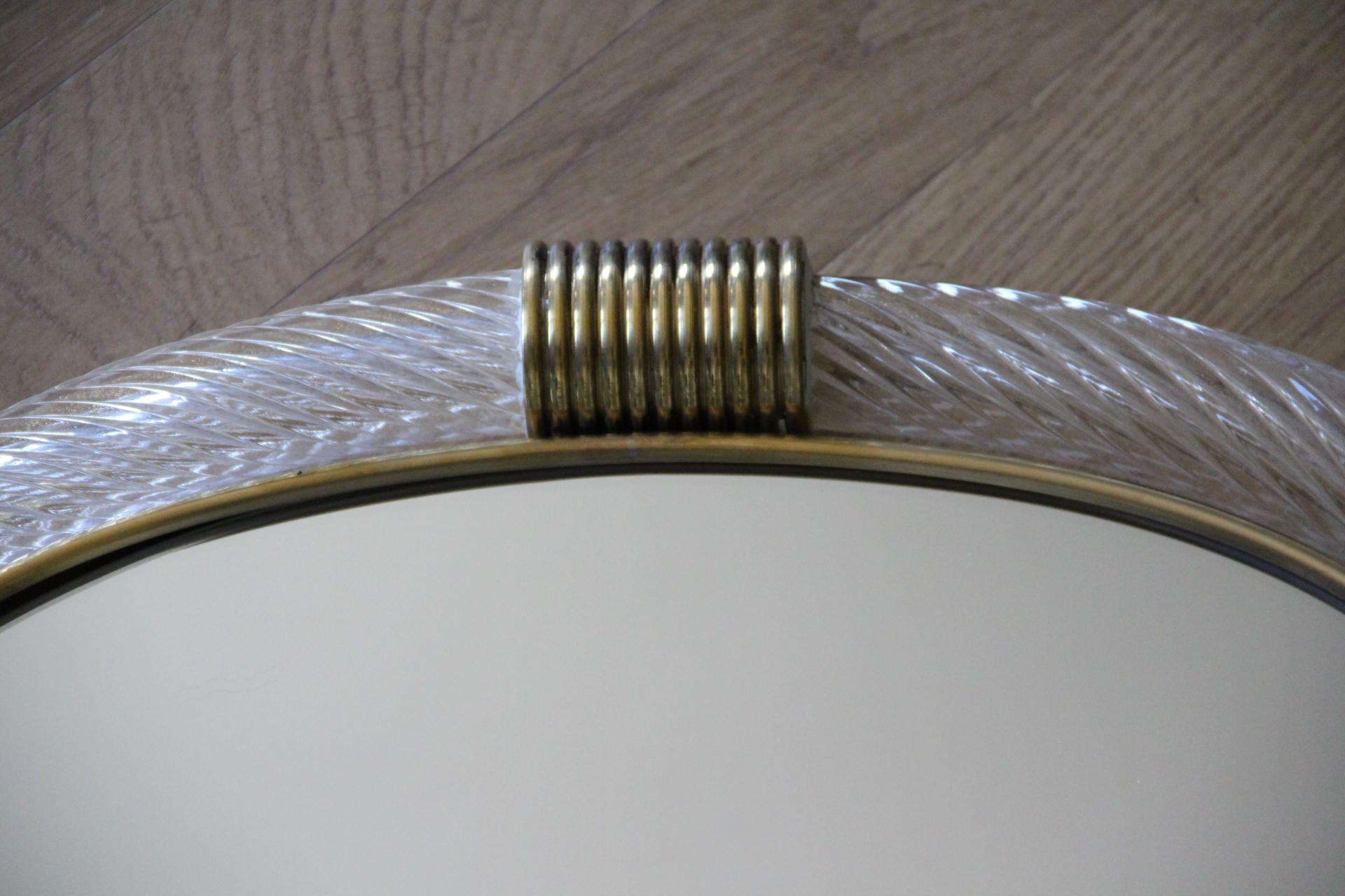 Fait main Miroir en verre de Murano blanc à corde torsadée de style Barovier en vente
