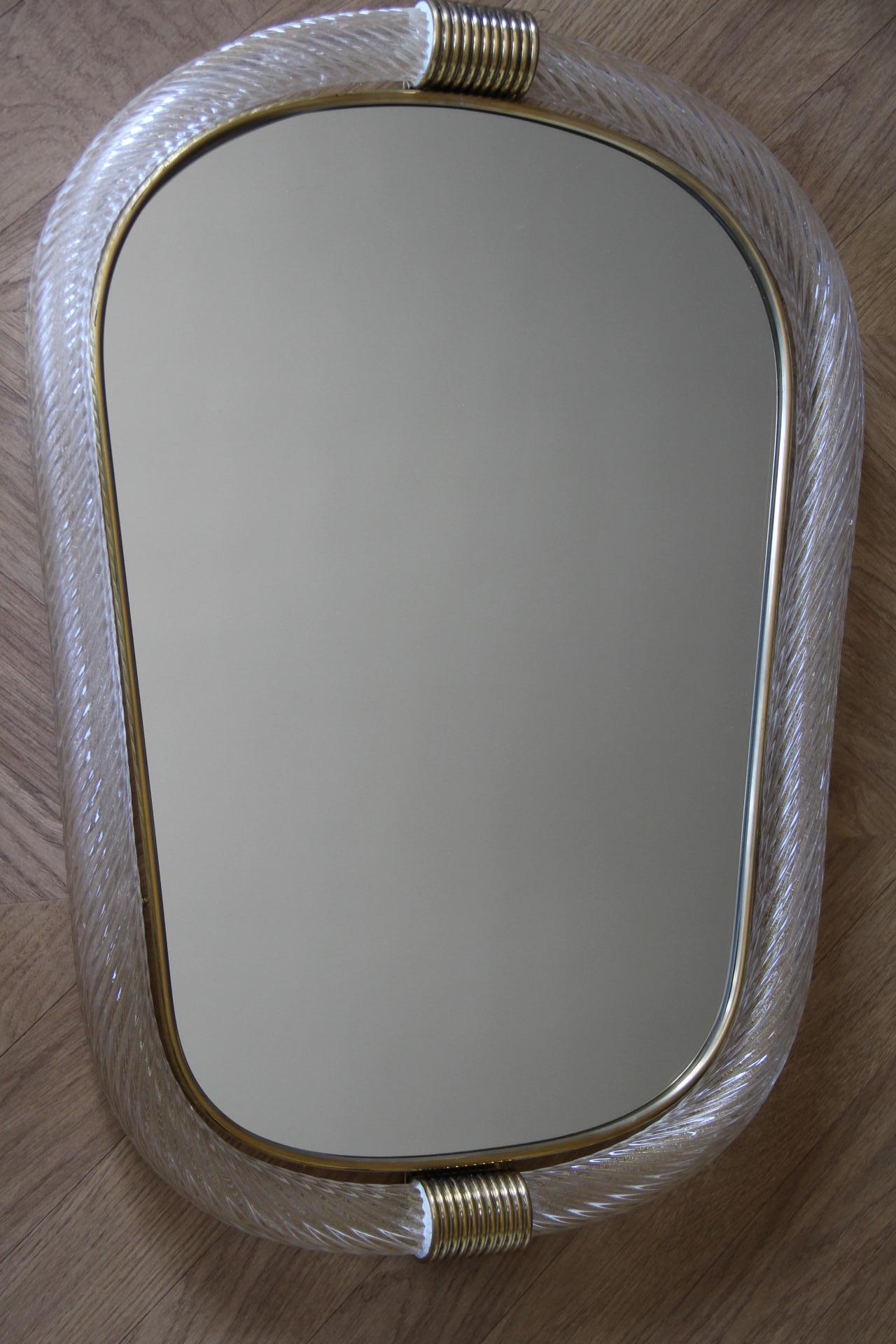Miroir en verre de Murano blanc à corde torsadée de style Barovier Excellent état - En vente à Saint-Ouen, FR