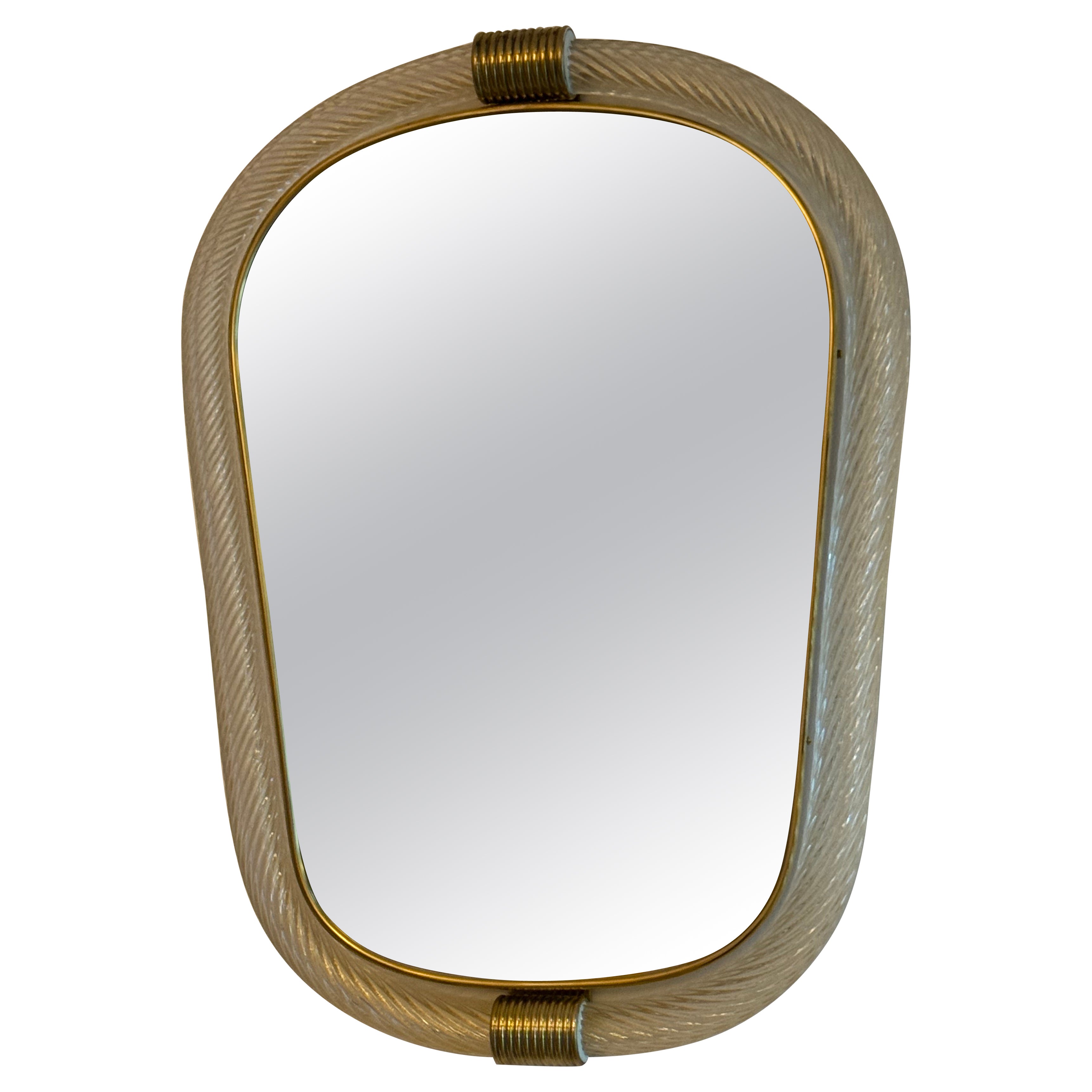 Miroir en verre de Murano blanc à corde torsadée de style Barovier en vente