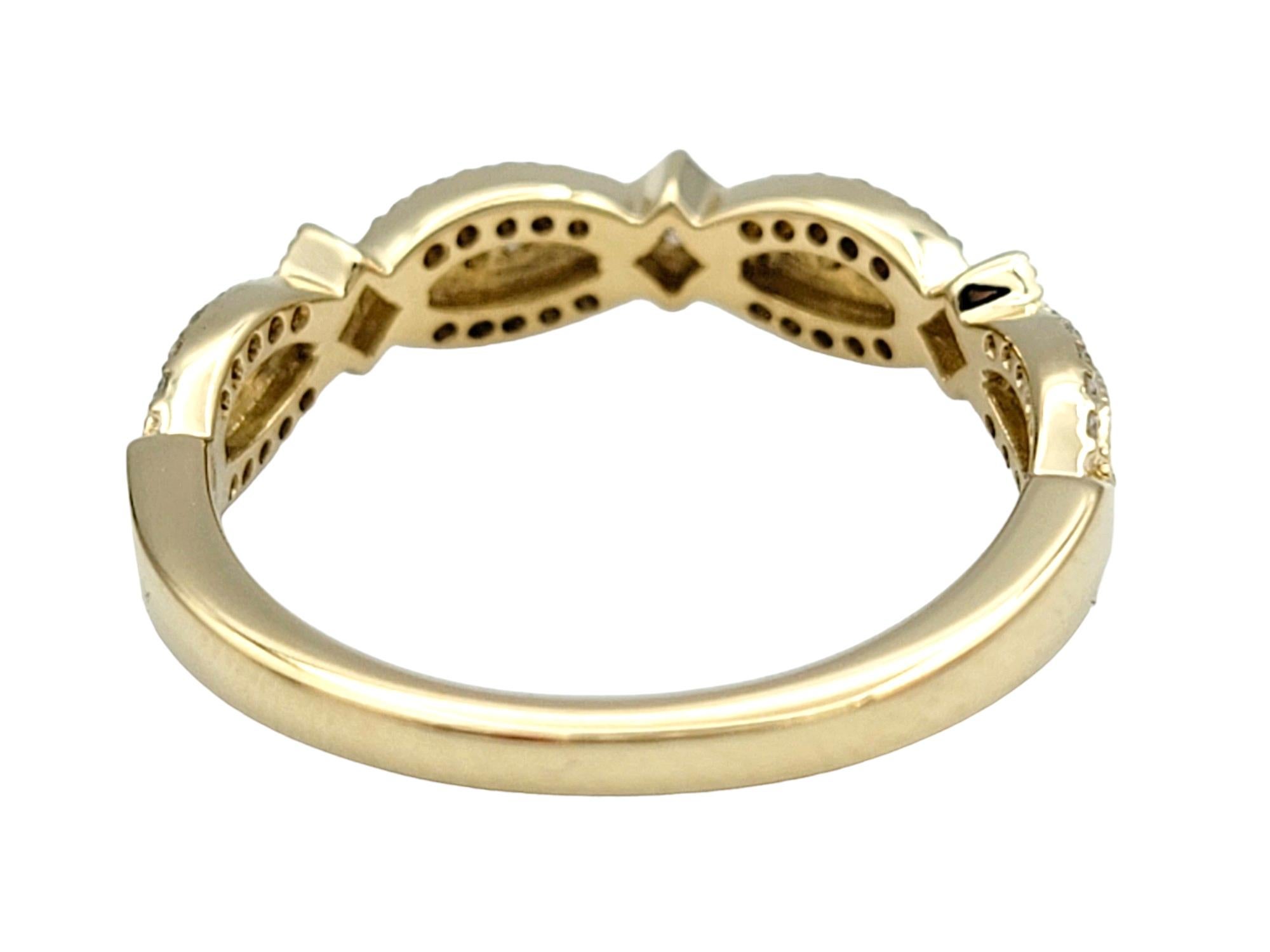 Round Cut Twisted Round Pavé Diamond Band Ring with Milgrain in 14 Karat Yellow Gold For Sale