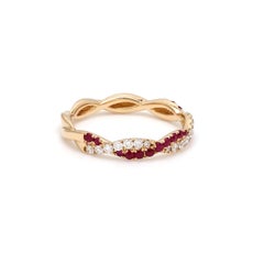 Twisted Ruby and Diamond 18 Karat Yellow Gold Engagement Wedding Band Ring