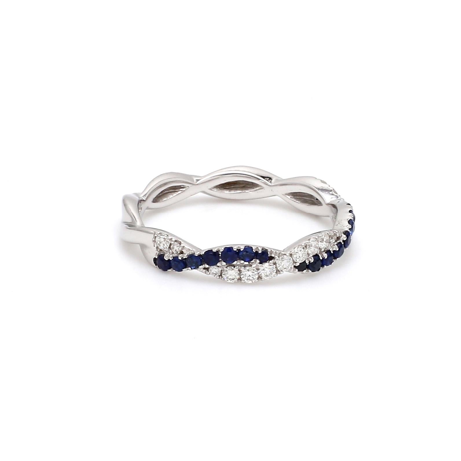 Verlobungsring mit gedrehtem Saphir und Diamant aus 18 Karat Weißgold (Zeitgenössisch)