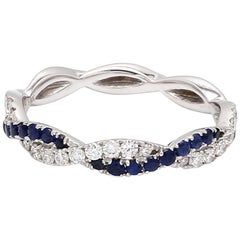 Twisted Sapphire and Diamond 18 Karat White Gold Engagement Wedding Band Ring
