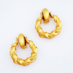 Twisted Satin Gold Door Knocker Statement Earrings By Anne Klein, 1980s