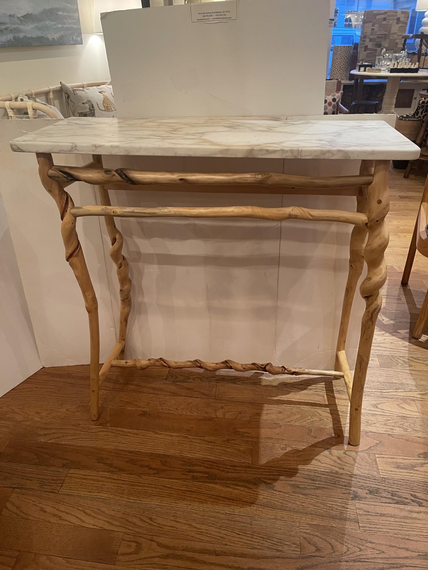American Craftsman Twisted Stick & Marble Console Table by  Renowned  Artist David Ebner 2010 For Sale