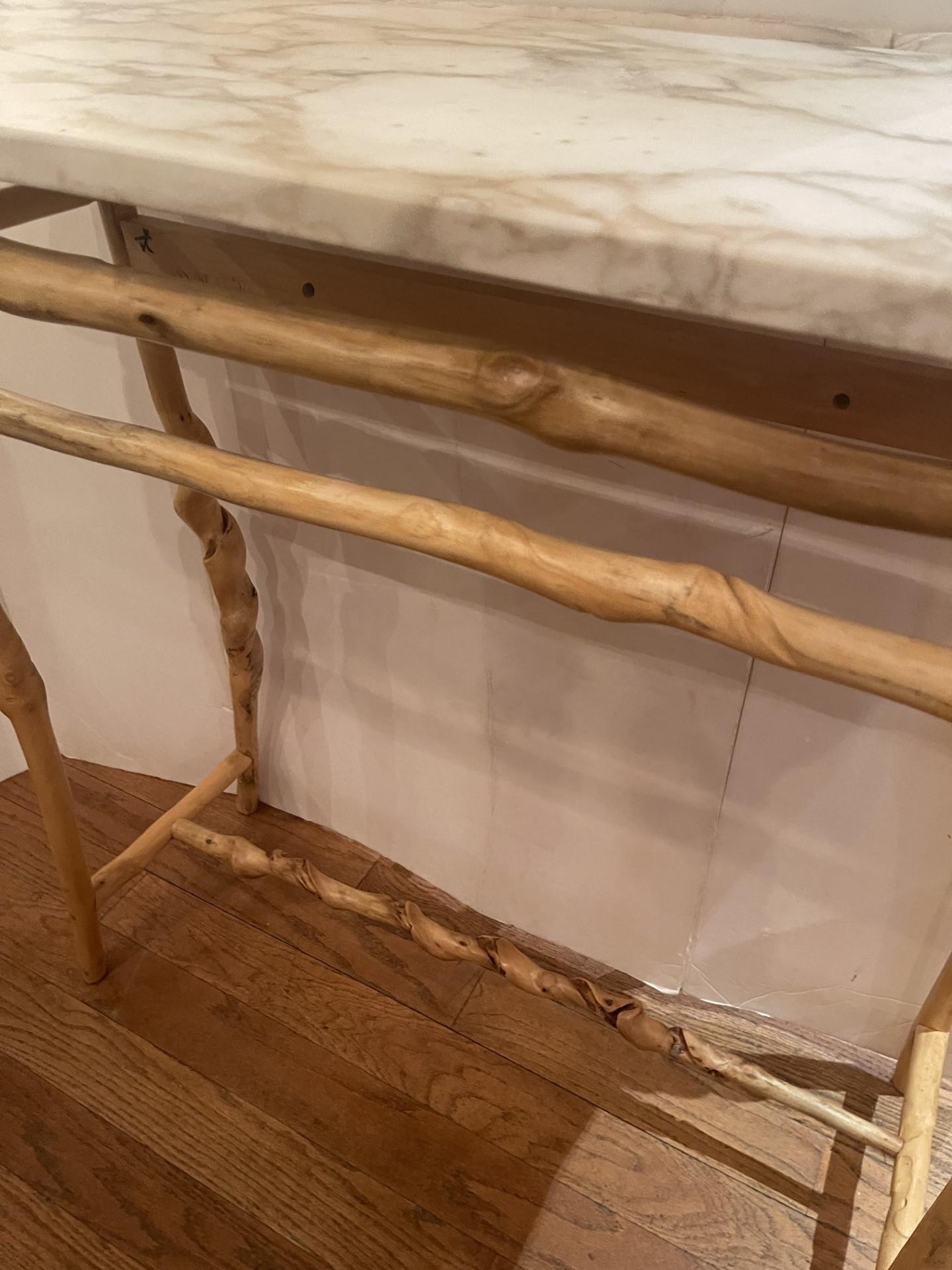 Contemporary Twisted Stick & Marble Console Table by  Renowned  Artist David Ebner 2010 For Sale