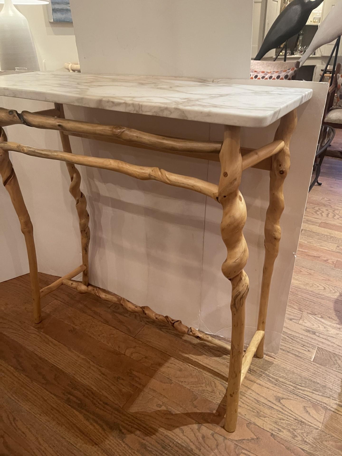 Twisted Stick & Marble Console Table by  Renowned  Artist David Ebner 2010 For Sale 1