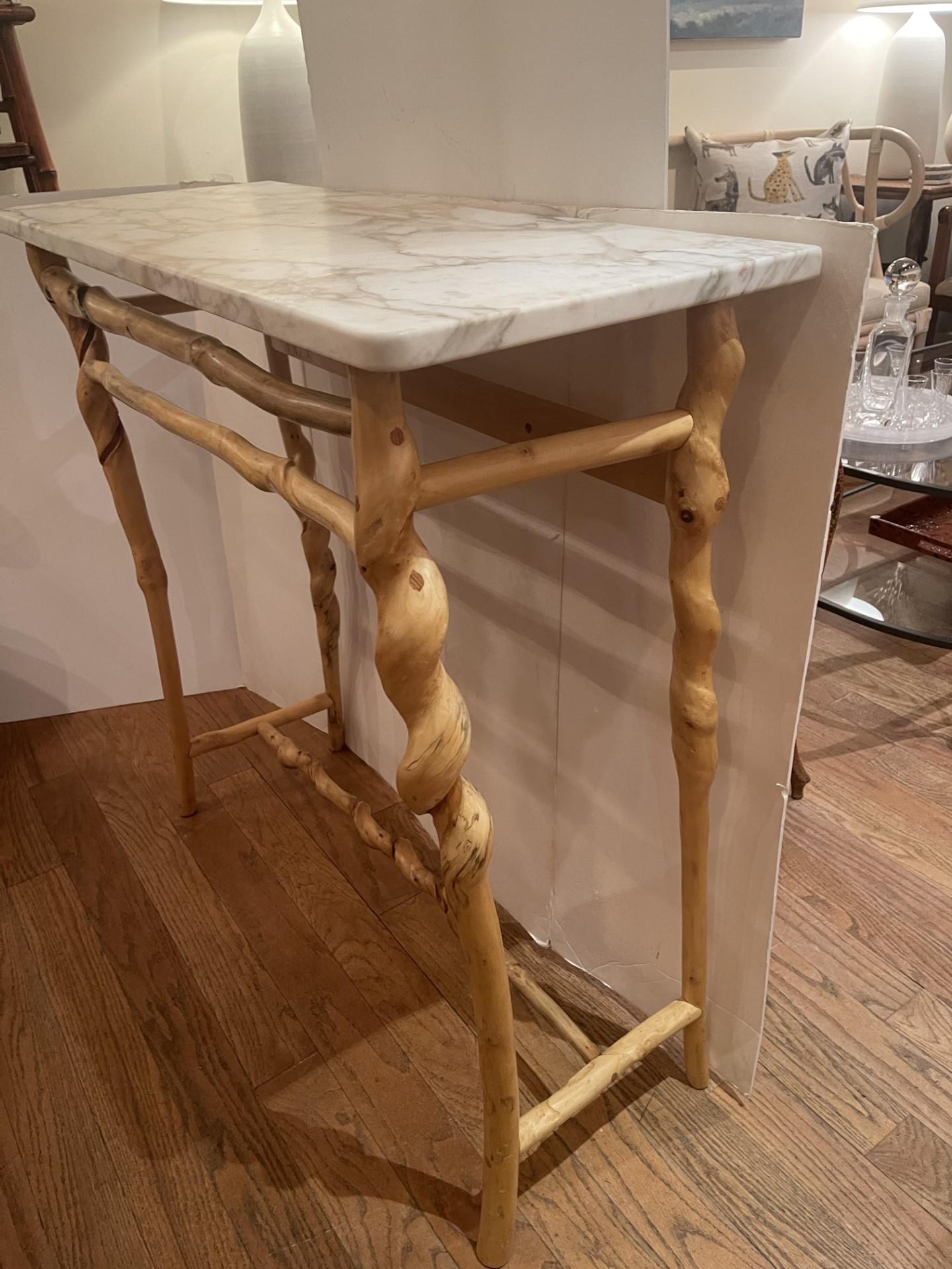 Twisted Stick & Marble Console Table by  Renowned  Artist David Ebner 2010 For Sale 2