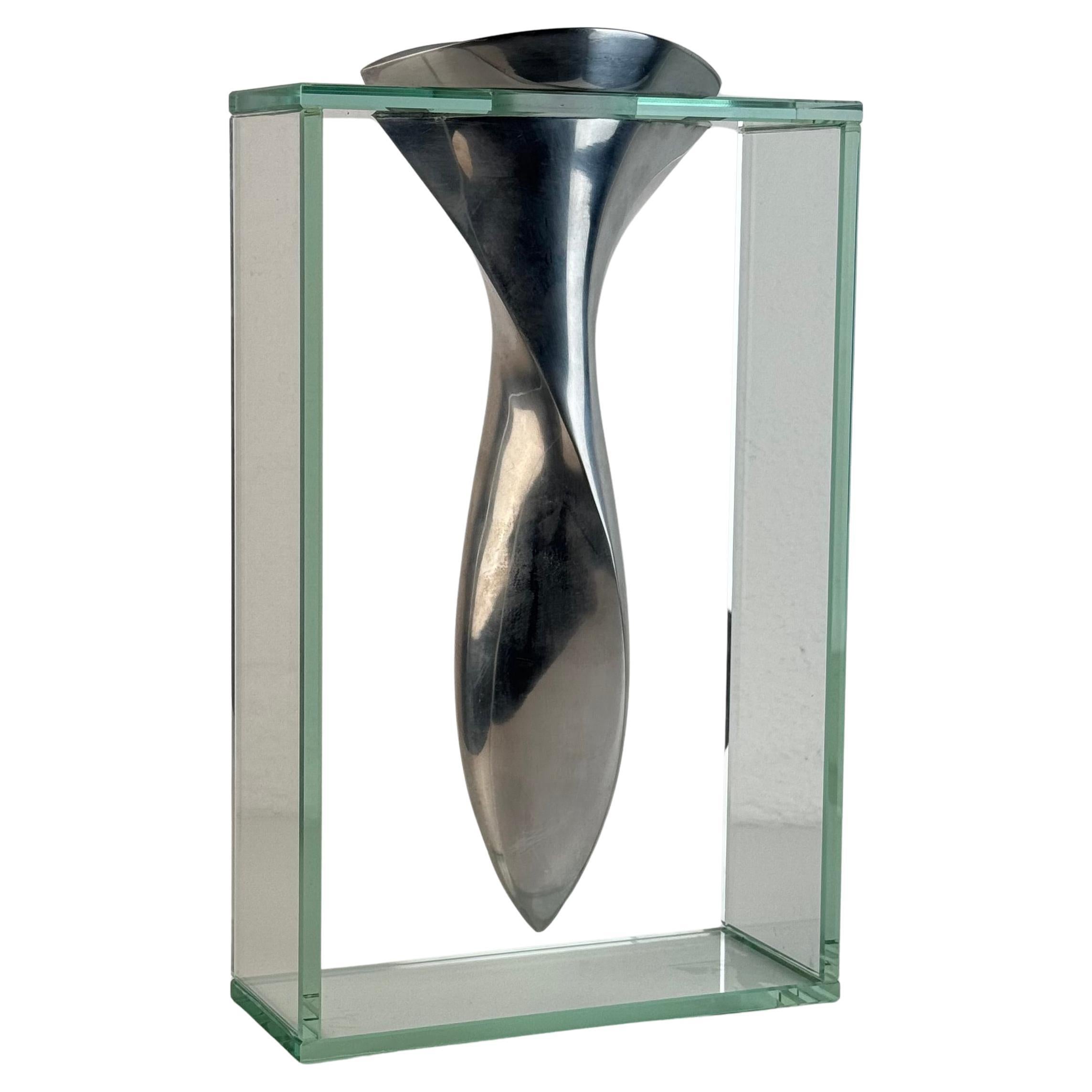 "Twisted Tornado” Flower Vase by Lisa Mori in Aluminum and Glass, Italy, 1980s