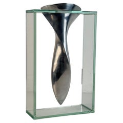 "Twisted Tornado” Flower Vase by Lisa Mori in Aluminum and Glass, Italy, 1980s