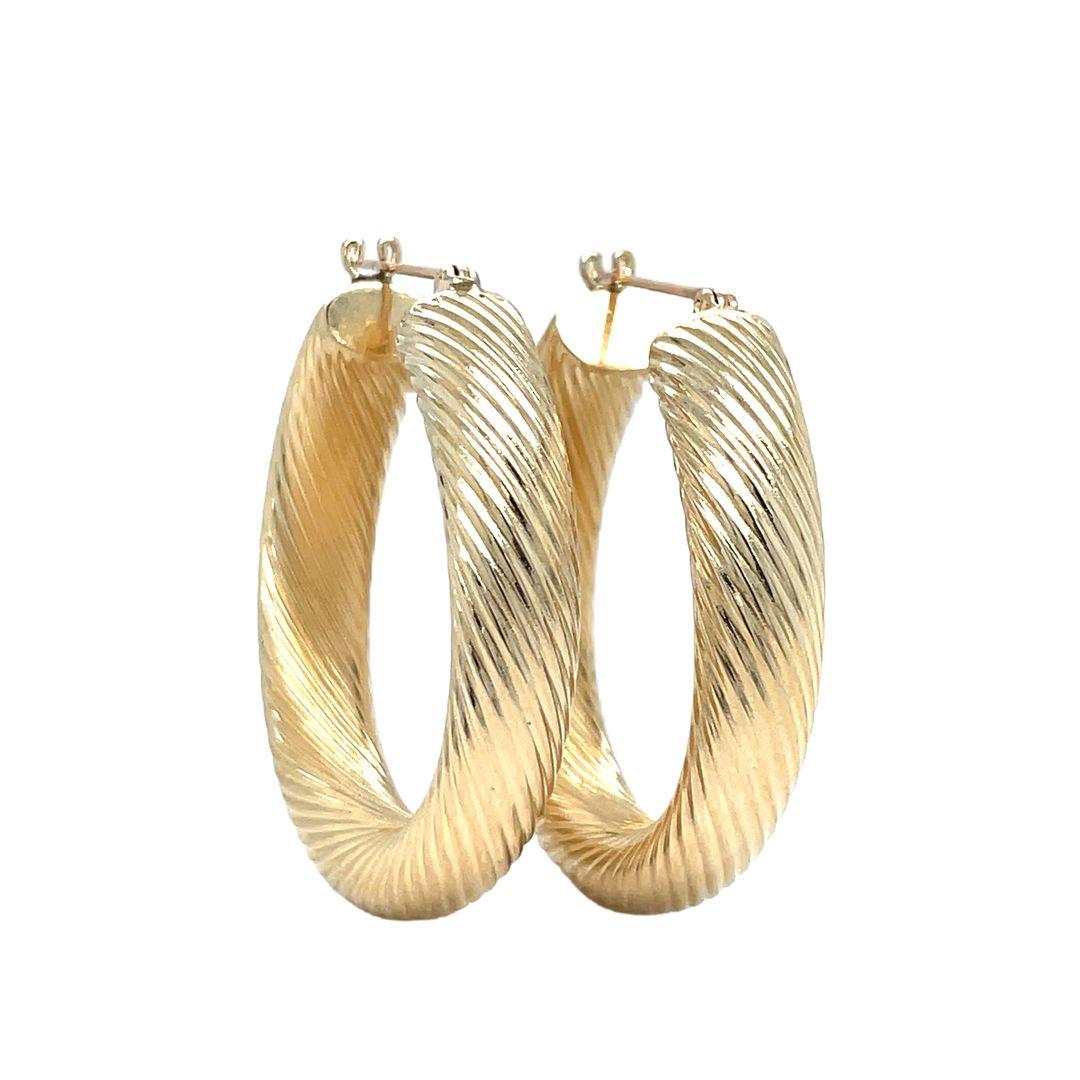 Women's Twisted Tube Hoop Earrings 14K Yellow Gold 35mm For Sale