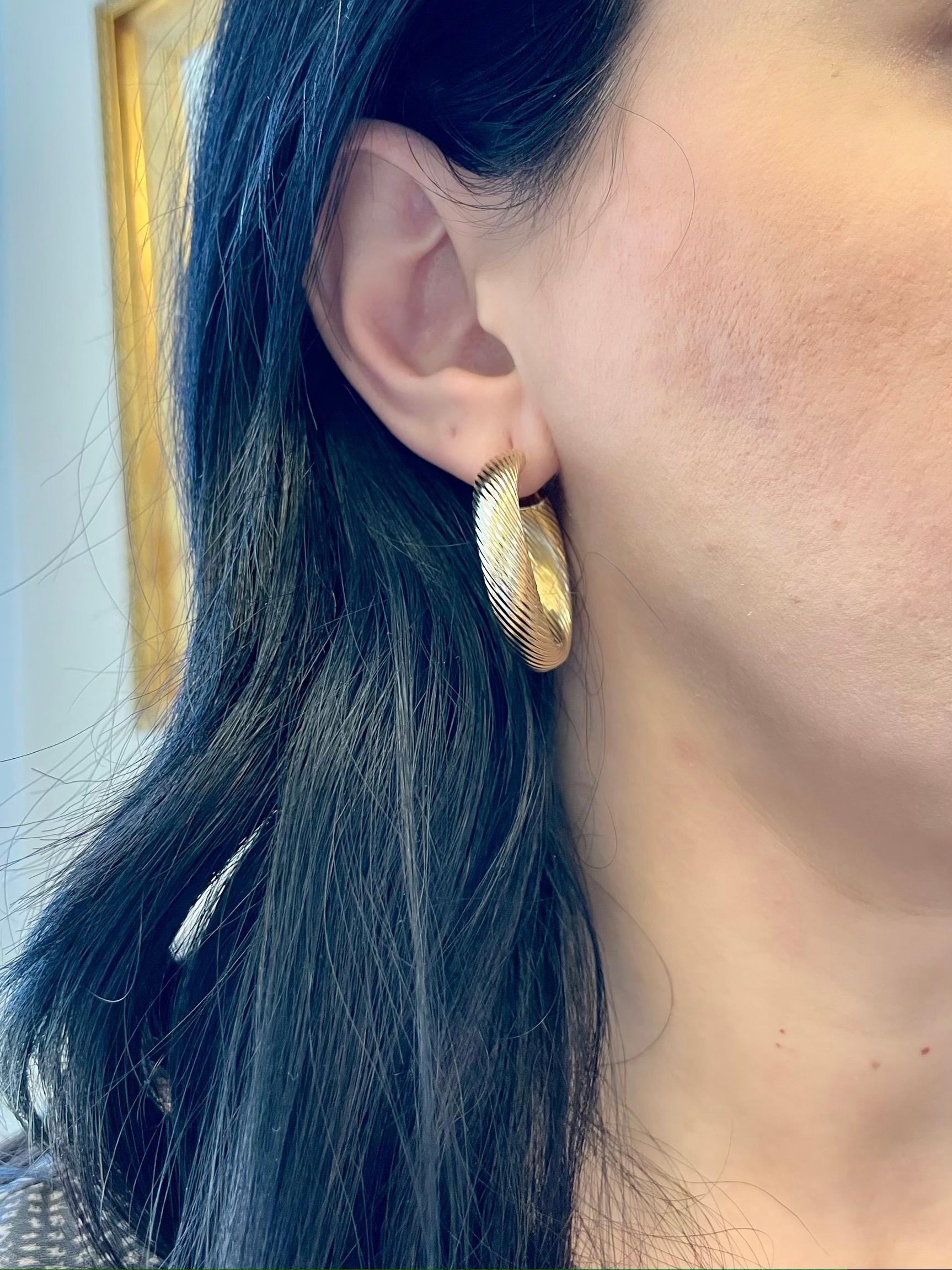 Twisted Tube Hoop Earrings 14K Yellow Gold 35mm For Sale 2
