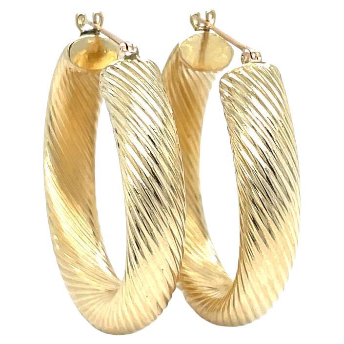 Twisted Tube Hoop Earrings 14K Yellow Gold 35mm For Sale