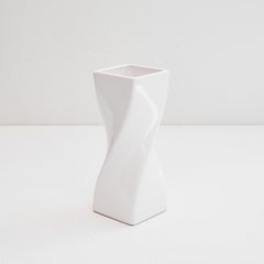 Twisted Vase in White Glazed Ceramic 1980s