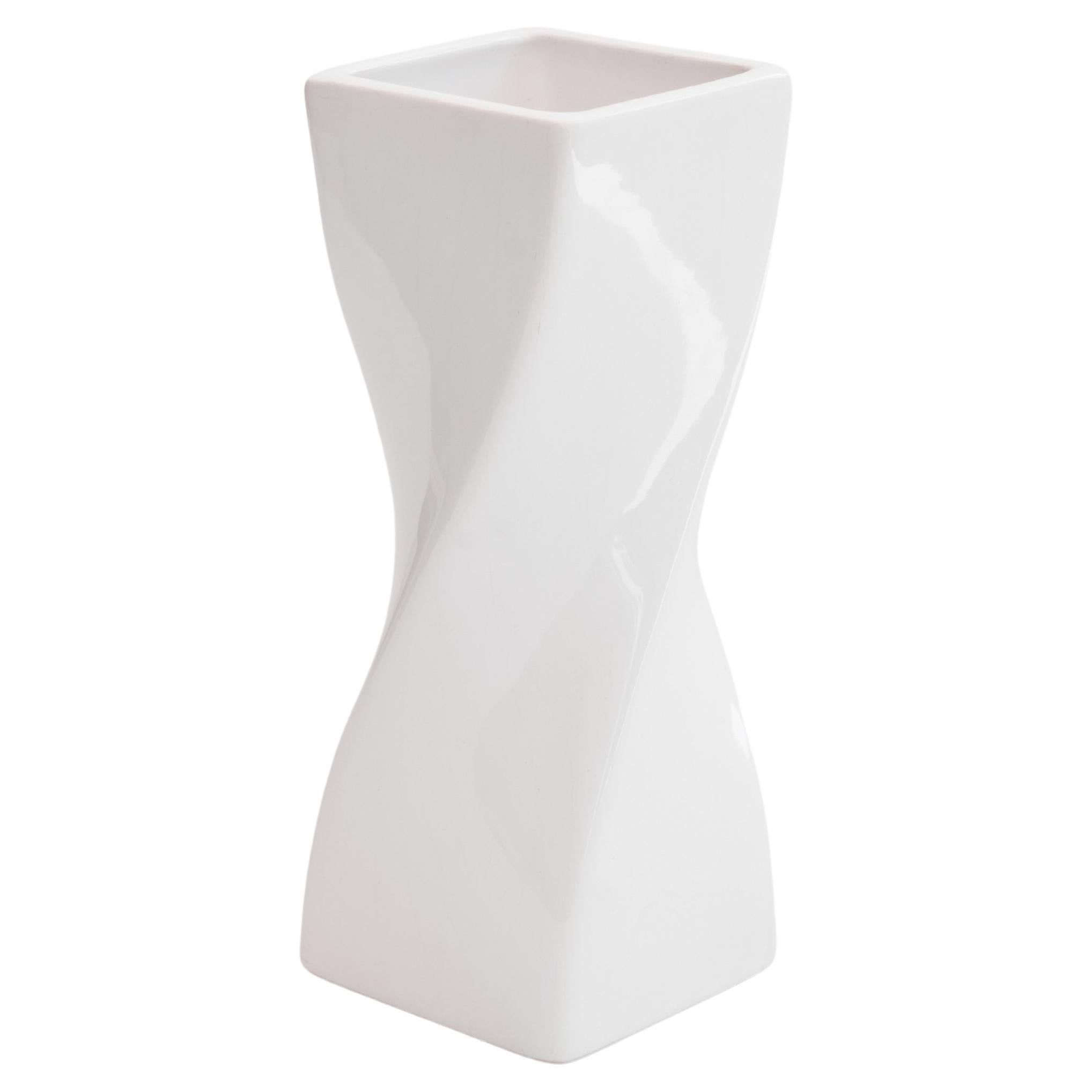 Twisted Vase in White Glazed Ceramic 1980s For Sale