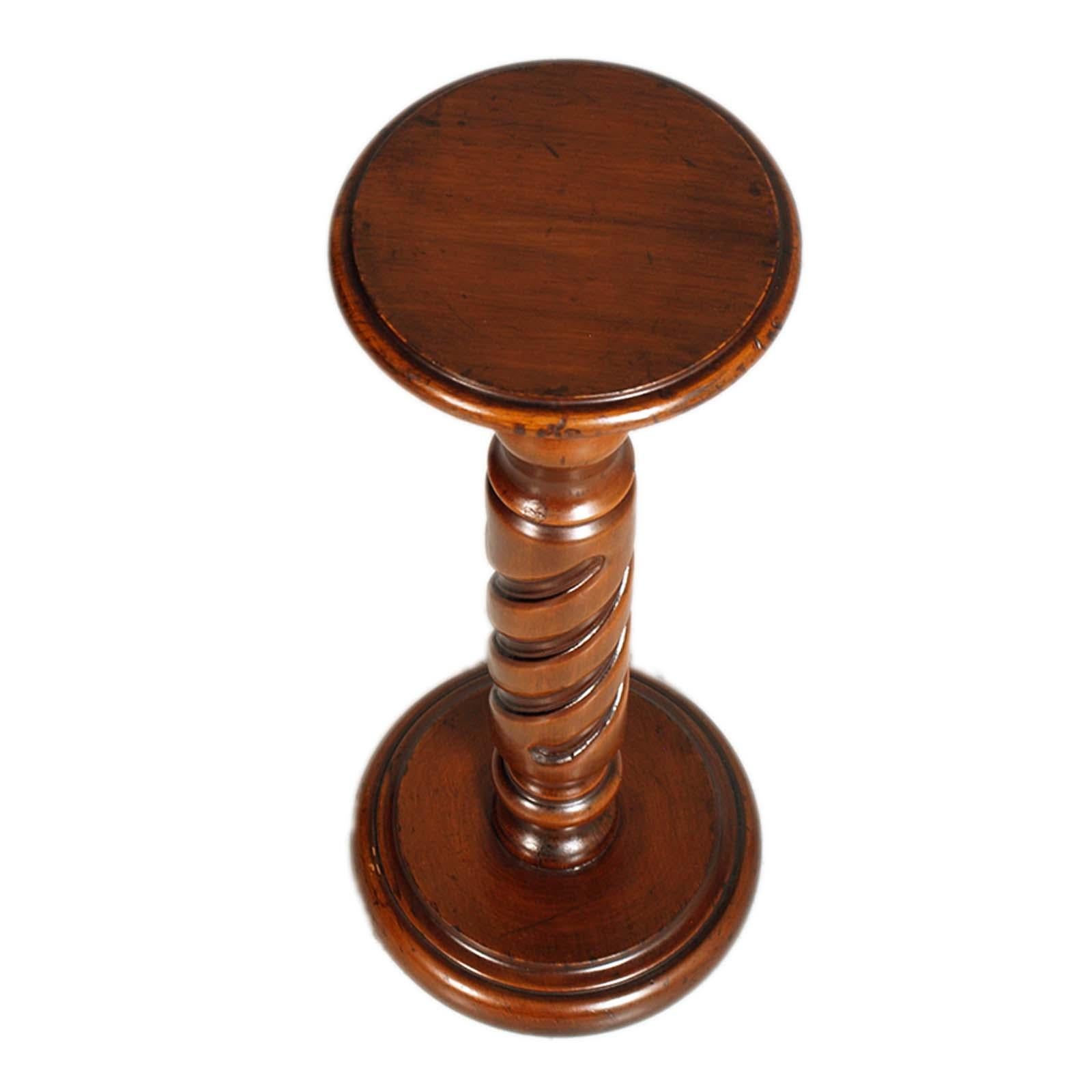 Turned Twisted Walnut Column for Vase, Bust holder or Sculpture, 1940s, Gothic Style For Sale