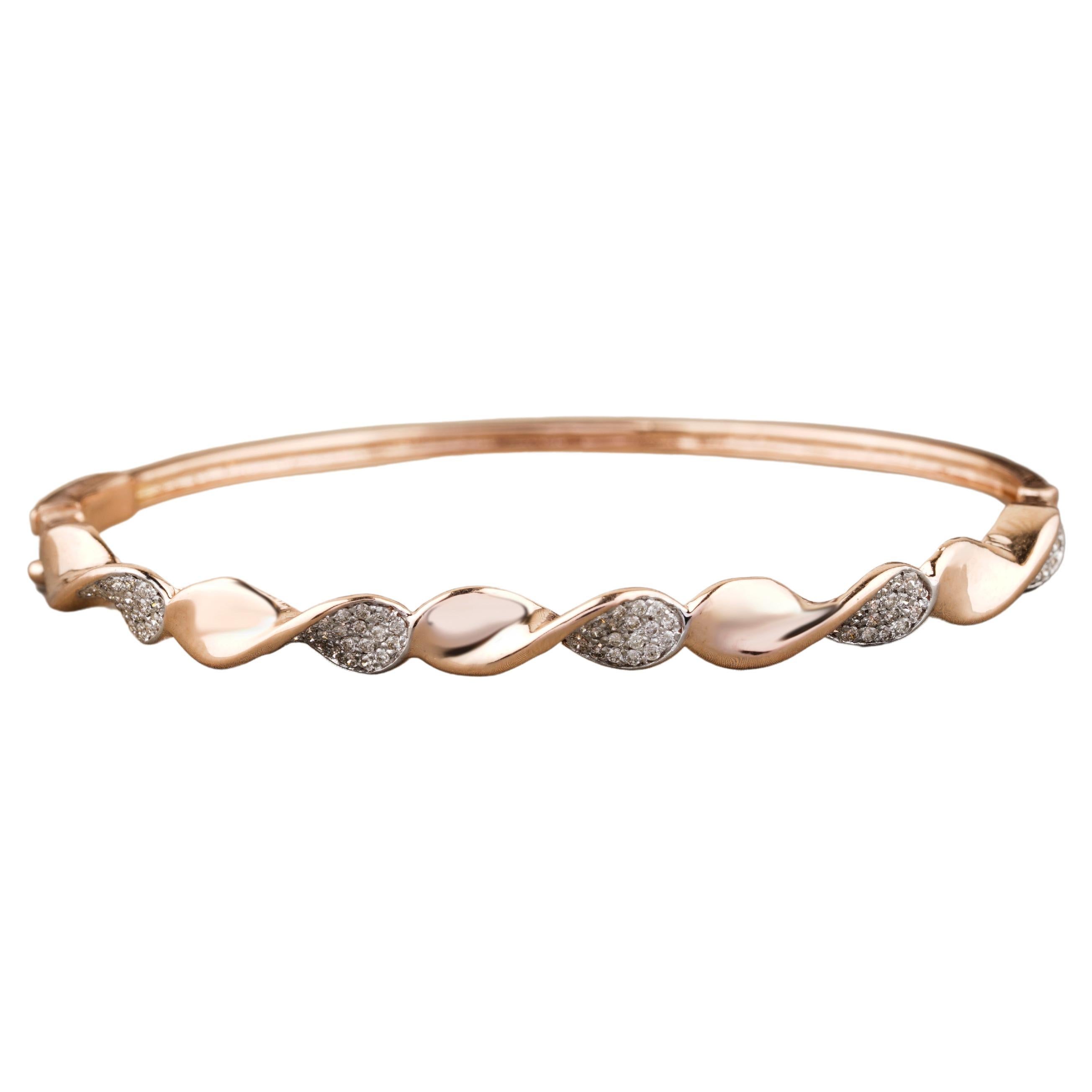 Twisted Wavy Diamond Bracelet in 18k Solid Gold For Sale