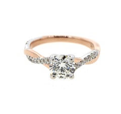 Twisted White Gold and Rose Gold Diamond Engagement Ring with Pave (Certified)