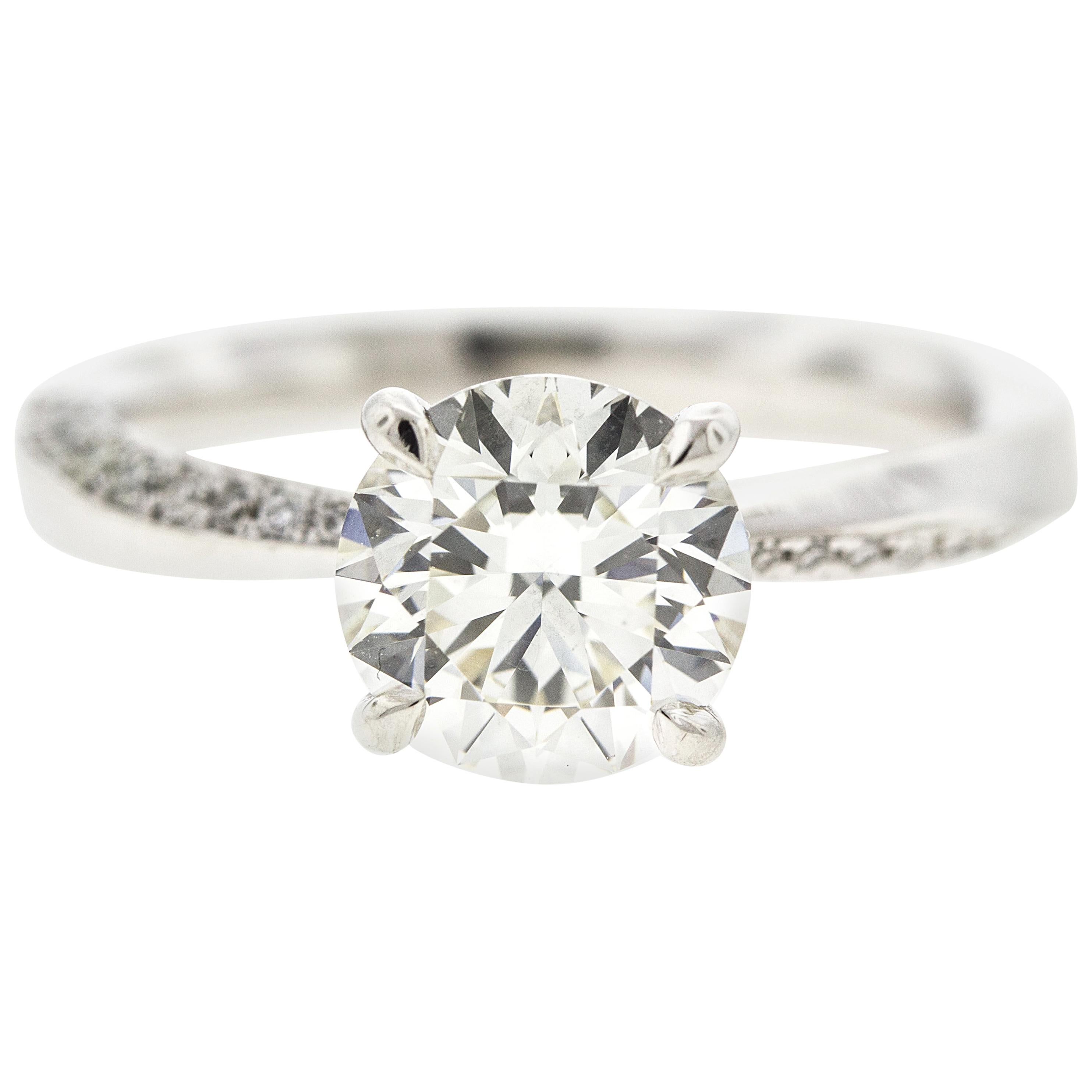 Twisted White Gold Diamond Engagement Ring Round Diamond Certified Center  For Sale