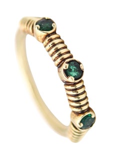 TWISTED WIRES Band Ring In 18Kt Yellow Gold With Three Green Emeralds