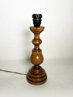 Twisted wooden table lamp with antique patina, France, 1970