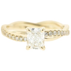 Twisted Yellow Gold Diamond Engagement Ring with Radiant Center Diamond  (1CT)