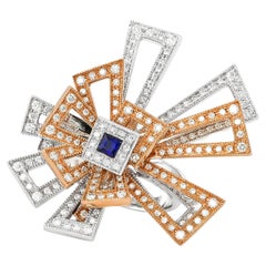 Twister Blue Sapphire & Diamond Ring in 18 Karat White & Rose Gold