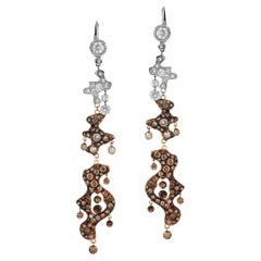 Twisty Chocolate Swirl Earrings Diamond Adjustable Length Earrings 18k Rose Gold